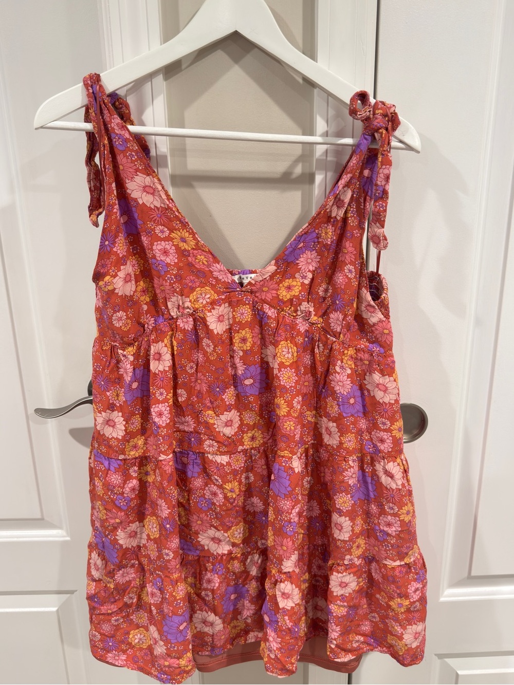 Lovefire Floral Tie Strap Mini Dress Women's Large Boho Pink Orange Rayon